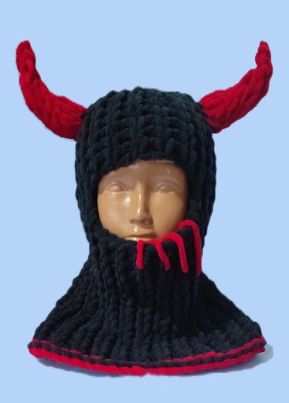 Балаклава 6056 плюшева з ріжками Хелловінська puffy