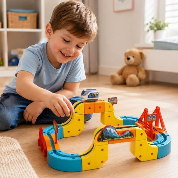Магнітний конструктор-поїзд Magnetic DIY Rail Car WX2701 66 деталей | Зображення 1