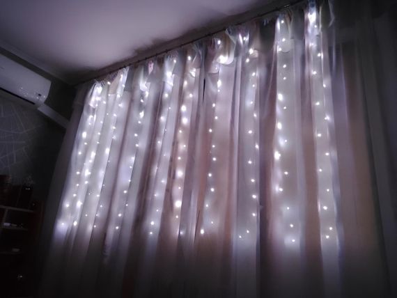 Гірлянда штора 2x1.5 метри, 150LED, "світлодіодні краплі" від USB, холодний білий колір, 8 режимів + пульт | Зображення 3