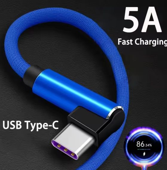 Кабель USB Type-C для быстрой зарядки 1-метр, 5A, 90 градусов красный | Зображення 1