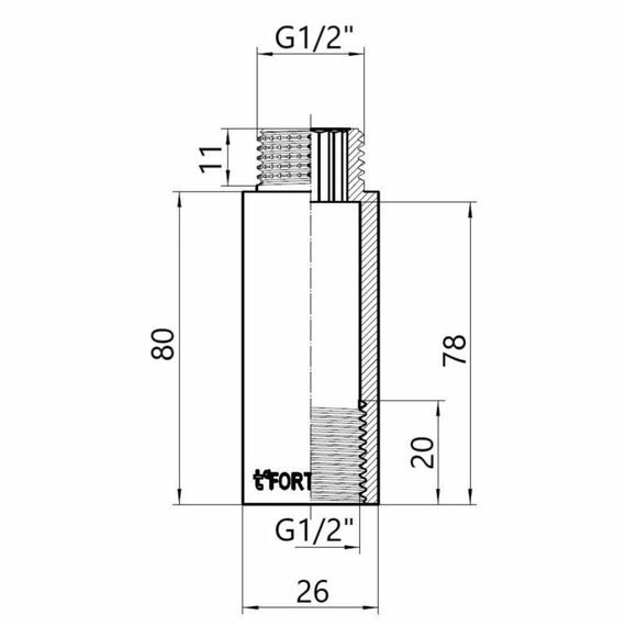 Thermo Alliance Forte Подовжувач хромований 1/2" ВН 80 мм TAF1301580 | Зображення 1