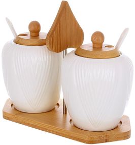 Набір 2 банки з ложками Ceram-Bamboo Grace 320мл на дерев'яній підставці, порцеляна