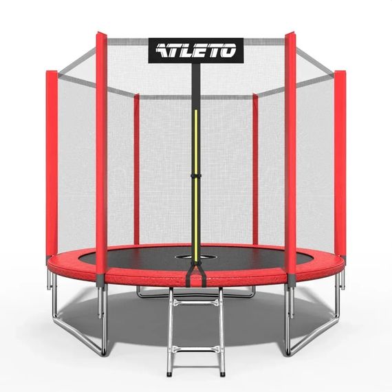 Батут дитячий Atleto 252 см із захисною сіткою і драбиною для дому та дачі червоний 42400445