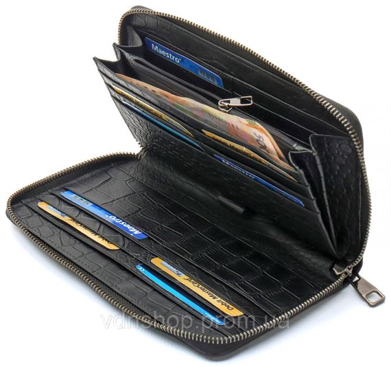 Черный кошелек-клатч на молнии с блоком под карточки с фактурной натуральной кожи  Marco Coverna MCJP-5901A | Зображення 5