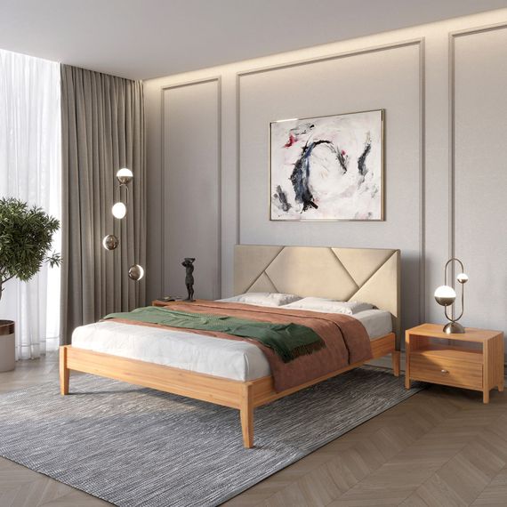 Двоспальне дерев&#039;яне ліжко Mebigrand Нью-Йорк ДК Вільха/Аляска 23 (Бежевий) 140х200 см (MBG-10234)