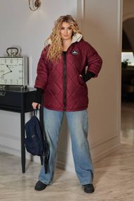Розкішна жіноча стьобана куртка Sofia  на силіконі з хутряною підкладкою та манжетами-рібана VL-1611 Бордовий, 62-64
