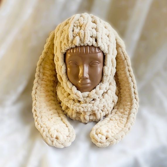 Балаклава з вушками зайчика Alize Puffy (ручна робота) колір 310 плюшева | Зображення 1