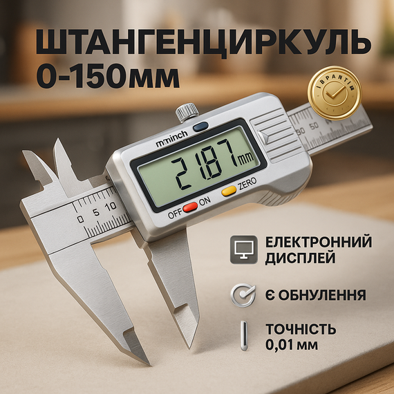 Електронний штангенциркуль 150мм з LCD дисплеєм 0-150, Електронний штангенциркуль 150 мм з LCD дисплеєм SU-90