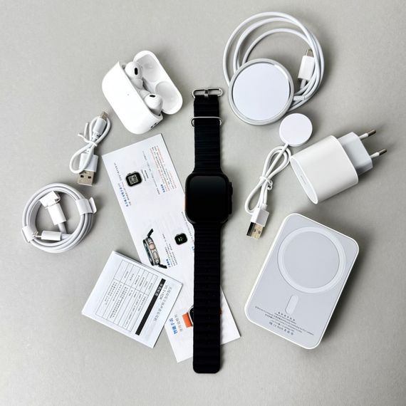 Комплект Ultrа Pro 6в1 - Watch Ultra 8 / Air Pro 2 / Battary Pack / MagSafe / 20W Type-С / Кабель 3х / Ремінець (Чорний) UA | Зображення 4