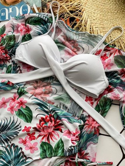 Роздільний білий купальник Plus Size з сформованою чашкою та тунікою в комплекті | Зображення 4
