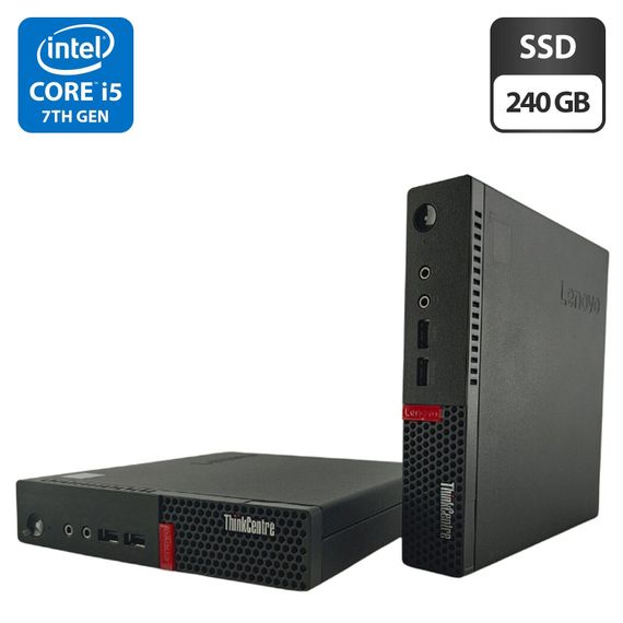 Неттоп Lenovo ThinkCentre M710q Tiny USFF / Intel Core i5-7400T (4 ядра по 2.4 - 3.0 GHz) / 4 GB DDR4 / 240 GB SSD / Intel HD Graphics 630 / VGA / Блок живлення б/в