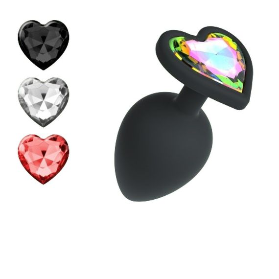 Анальная пробка Cuore Crushious, со сменными кристаллами, силиконовая, черная, 7 х 2.7 см, размер S sexstyle