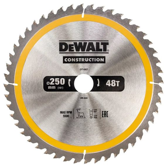Диск пилковий DeWALT СONSTRUCTION 250 х 30 мм (DT1957)