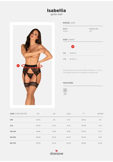 Пояс для панчіх мереживний Obsessive Isabellia, з бантиком, чорний, L/XL | Зображення 8