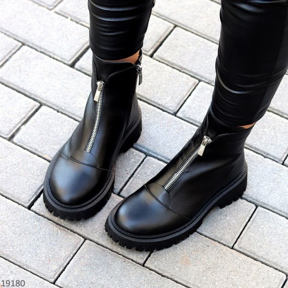 Базові повсякденні чорні зимові черевики натуральна шкіра | Зображення 3