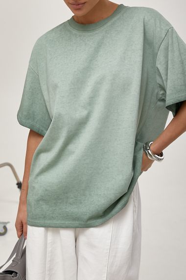 Футболка вільного фасону з ефектом тай-дай - м'ятний цвет, ONE SIZE (є розміри) | Зображення 3