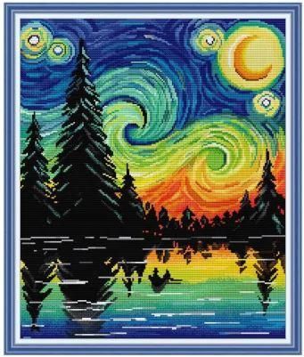 Набор для вышивания по нанесённой на канву схеме "Starry Sky". AIDA 14CT printed 41*47 см