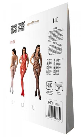 Бодістокінг з плетінням на животику Passion BS100 One Size, white, декоративний шов, з доступом sexstyle | Зображення 7