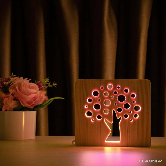 Светильник ночник ArtEco Light из дерева LED "Деревце" с пультом и регулировкой цвета... | Зображення 4