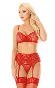 Комплект с поясом для чулок Softline Selin Красный L