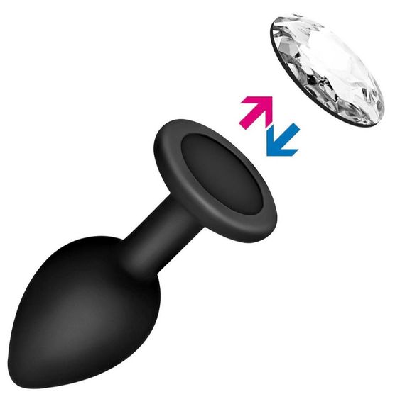 Анальна пробка з кристалом, чорна анальна пробка, анальна пробка зі стразою маленька S | Зображення 1