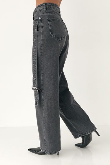 Прямі джинси із декоративним поясом на штанині - чорний цвет, 36р (є розміри) | Зображення 4