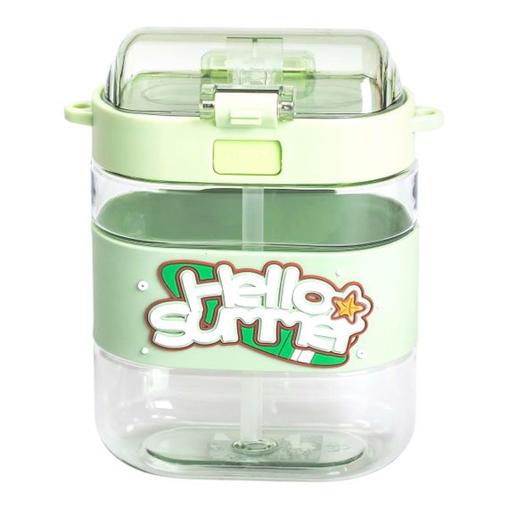 Пляшка для води дитяча з трубочкою та ремінцем 560 мл пляшечка для пиття в школу 15 см Зелена HP-14-36GR | Зображення 2