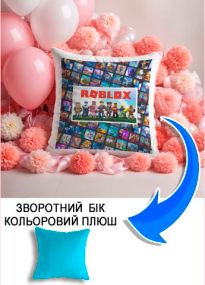 Подушка плюшева Мерч Крафт Дизайн з принтом roblox 03 блакитний плюш квадратна 33х33 см