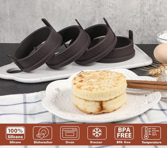 Силіконові кільця для яєць, панкейків, форма для англійських мафінів, оладок, набір 4 шт 9 см, для сковороди та духовки | Зображення 2