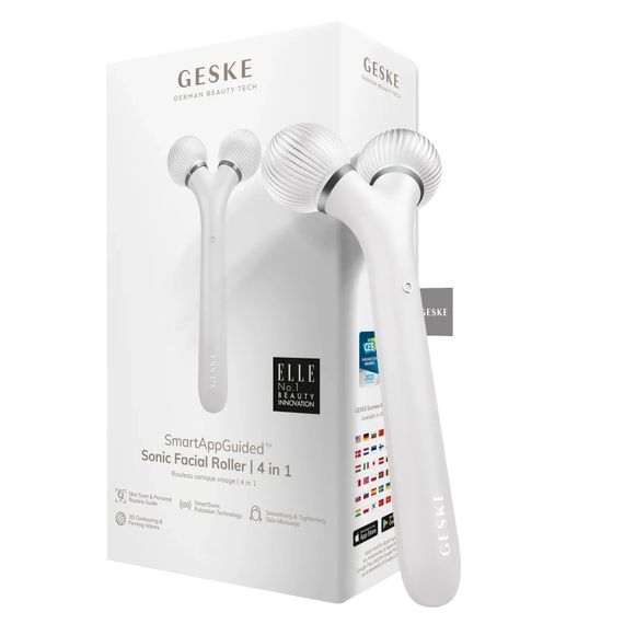 Электронный ультразвуковой ролик для лица GESKE Sonic Facial Roller 4в1 gray, Белый