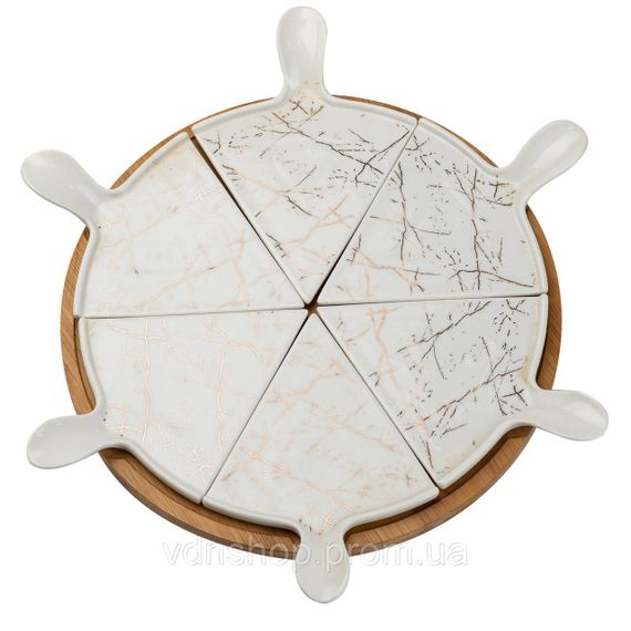 Тарілка для піци 28 см порцелянова з бамбуковою підставкою, що обертається, секційна HP1213 | Зображення 4