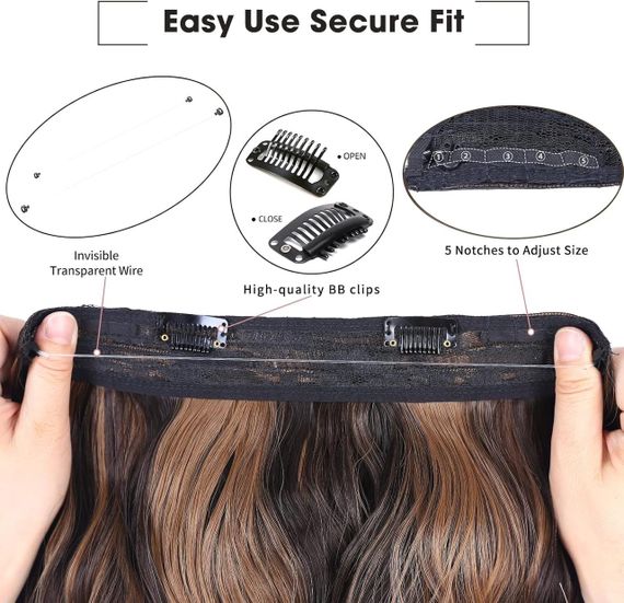 Накладные пряди на невидимой ленте клипсах 50см каштановые, волосы коричневые с карамельным мелированием | Зображення 2