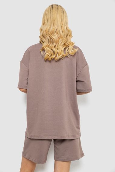 Женский летний костюм оверсайз шорты и футболка цвет мокко размер L/XL 241R5004 | Зображення 3