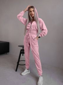 Женский спортивный велюровый костюм с укороченной кофтой LM10364 цвет персиковый, размер 46/48