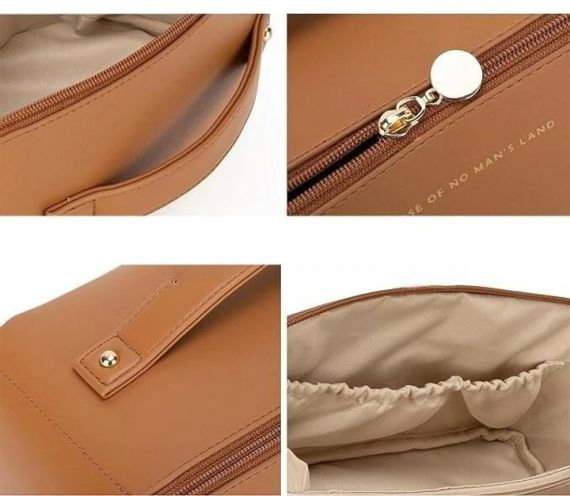 Вместительная косметичка с диагональной застежкой CosmyCase, коричневая | Зображення 4