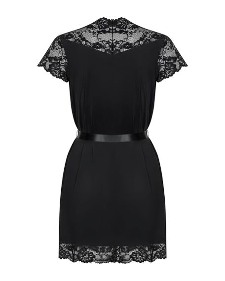 Сатиновый открытый пеньюар на поясе Obsessive 810-PEI–1 peignoir black 2XL/3XL, черный sexstyle | Зображення 5