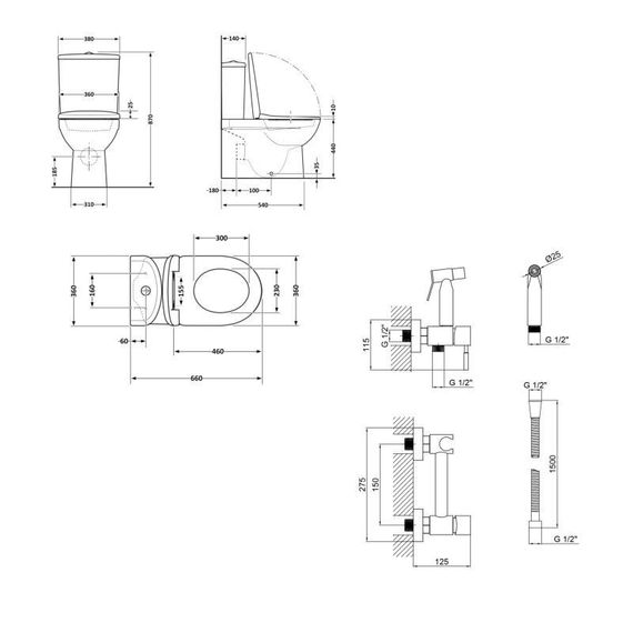 Комплект 2 в 1: унітаз підлоговий Qtap Robin Matt Black QT13226083AMB + набір гігієнічного душу Lidz Aria Black LDARI110BLA43394 | Зображення 1