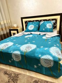 Комплект постельного белья Soft двуспальный 180х220 см цветы одуванчики морская волна