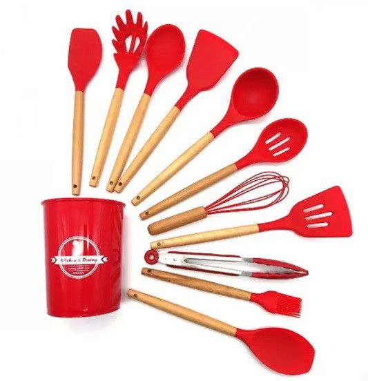 Набор кухонных предметов Silicone kitchen utensils set 12 предметов Красный | Зображення 6