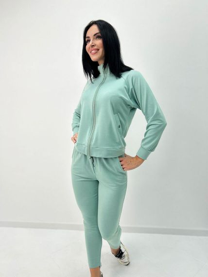 Женский спортивный костюм демисезонный на молнии и укороченными штанами GF07935 цвет мятный, размер 50/52