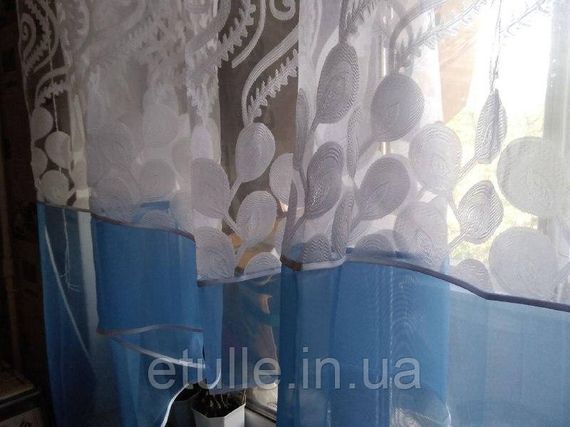 Готова блакитна коротка пошита тюль фіранка аркою для кухні, веранди, вітальні, коридору або спальні | Зображення 8