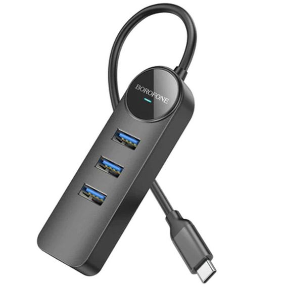Перехідник Borofone DH6 Erudite 4in1 Gigabit Ethernet (Type-C to USB3.0*3+RJ45) (0.2m) Black | Зображення 1