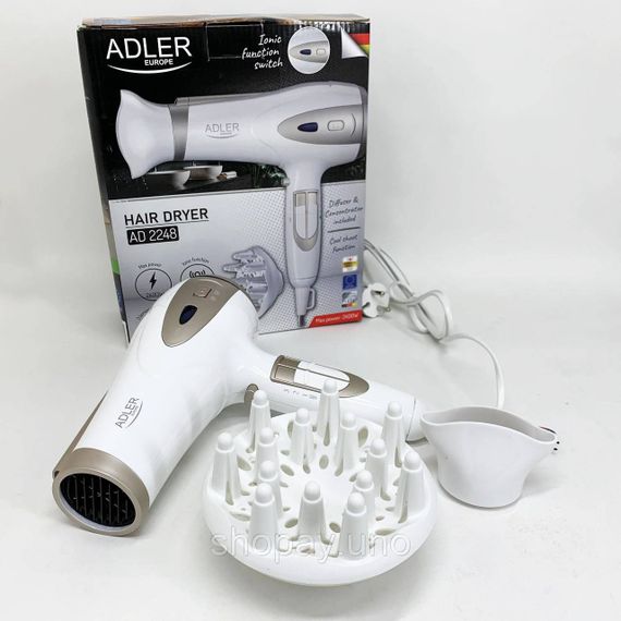 Електричний фен для волосся Adler AD-2248 White 2400Вт для укладання та сушіння з насадками з іонізацією | Зображення 3