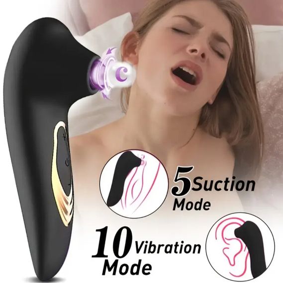 Преміум вібратор для клітора з присоском, стимулятор сосків, 10 режимів вібрації. Чорний | Зображення 1