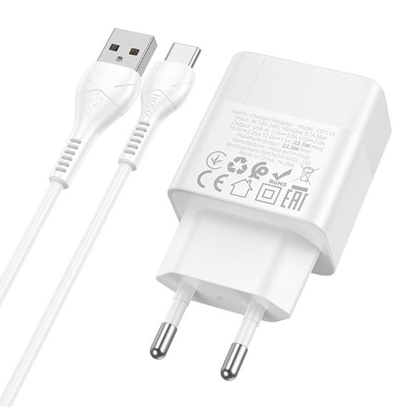 СЗУ Hoco CS111A Lounge PD22.5W (1USB-C) + кабель USB to Type-C White | Зображення 2