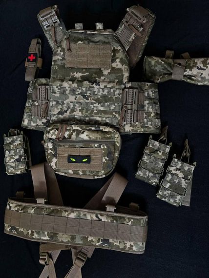 Плитоноска швидкоскидна прошиті бокові кармани 3D сіткою + РПС +  6 підсумків піксель ММ14 | Зображення 4