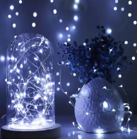 Гірлянда нитка Роса 50 LED 5 м холодна біла на батарейках
