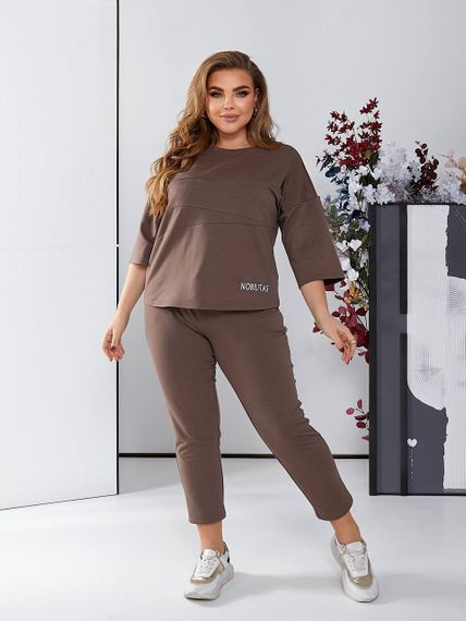 Женский спортивный прогулочный костюм с укороченными штанами NB24003 мокко, размер 58/60