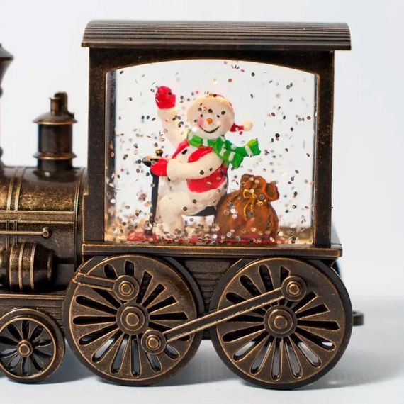 Паровозик що світиться на батарейках, Нічний новорічний світильник з літаючим снігом знижка | Зображення 2