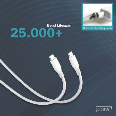 Дата кабель USB-C to USB-C 2.0m USB 2.0 60W silicone white Digitus (AK-300341-020-W) | Зображення 8